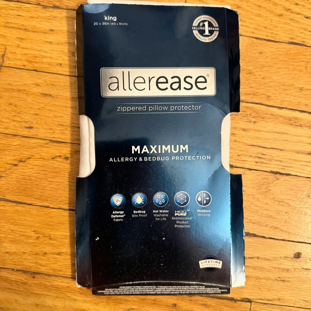 Allerease Maximum King Zippered Pillow Protector Allergy Bedbug Protection White